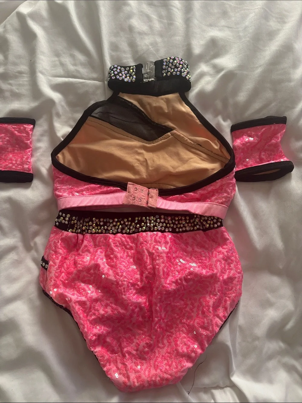 Glamour Hot Pink Sequin Two-Piece Dance Set with Rhinestones